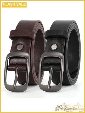 Plus Size Leather Belts 2 Pack Cowhide Waist Belt Solid Pin Buckle